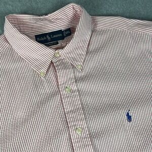 Polo Ralph Lauren Seersucker Pink & White Stripe 2XL XXL Men's Short Sleeve